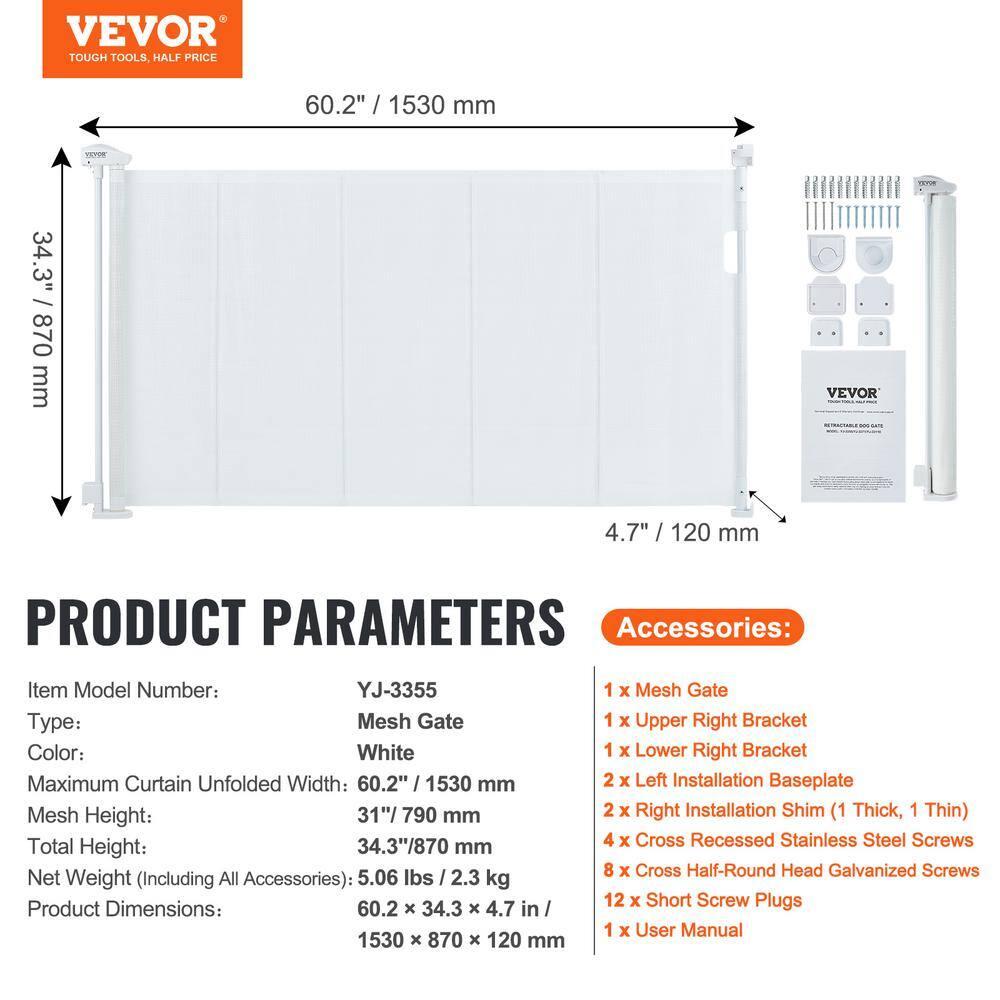 VEVOR VEVOR Retractable Gate Black Plastic Wall Mounted Pet Gate