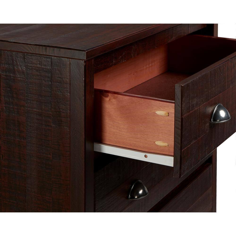 Camaflexi Baja 5 Drawer Chest Wooden Night Stand Bedroom Dresser Storage Cabinet, Walnut