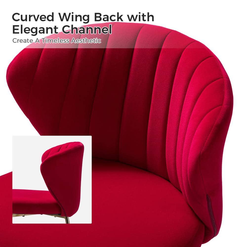 Velvet Upholstery Comfy Dining Chair Accent Channel Tufted Metal Legs Home Living Room Bedroom Kitchen Red