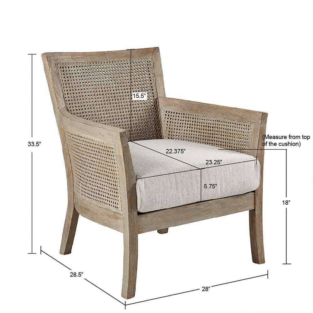 Madison Park Paulie Accent Chair Cream/Reclaimed Natural: Upholstered Wingback, Rubberwood Frame