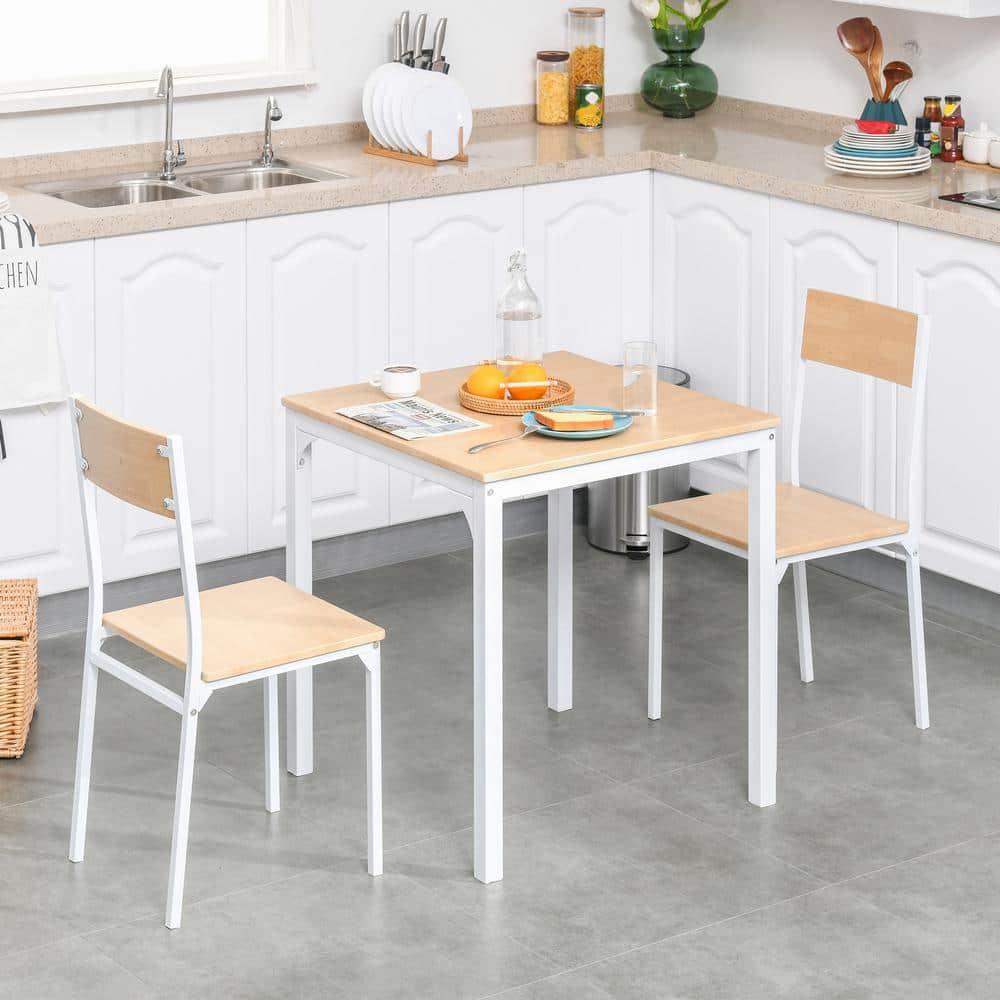 George Oliver HOMCOM 3-Piece Wooden Square Dining Table Set With 1 Table And 2 Chairs And Sturdy Metal Frame For Small Space, White