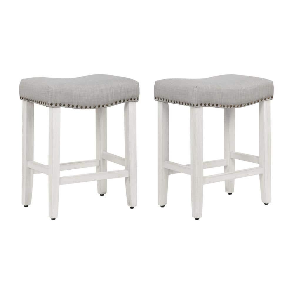 Polytrends Jameson Upholstered Polyester Antique White 24 Inch Counter Stool (Set Of 2) Antique White/Gray Metal Foam Upholstered Polyester Cabin &