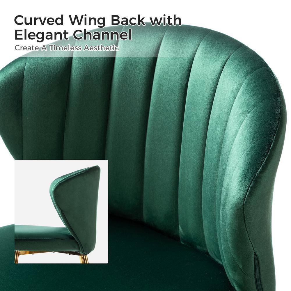 Velvet Wingback Dining Chair Upholstered Makeup Vanity Chair Gold Metal Legs Home Bedroom Green