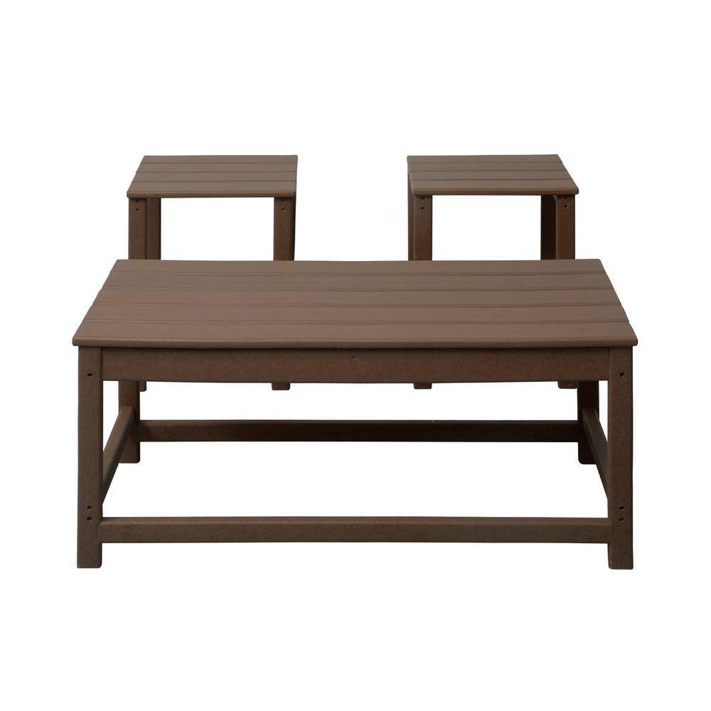 Polytrends  Laguna Hdpe All Weather Outdoor Patio Coffee And Side Tables (3-Piece Set) Dark Brown