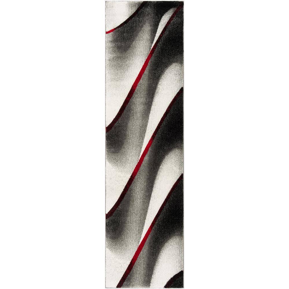 Hollywood HLW712 Machine Made Runner Rug - 2'3"x18' - Grey/Red - Safavieh