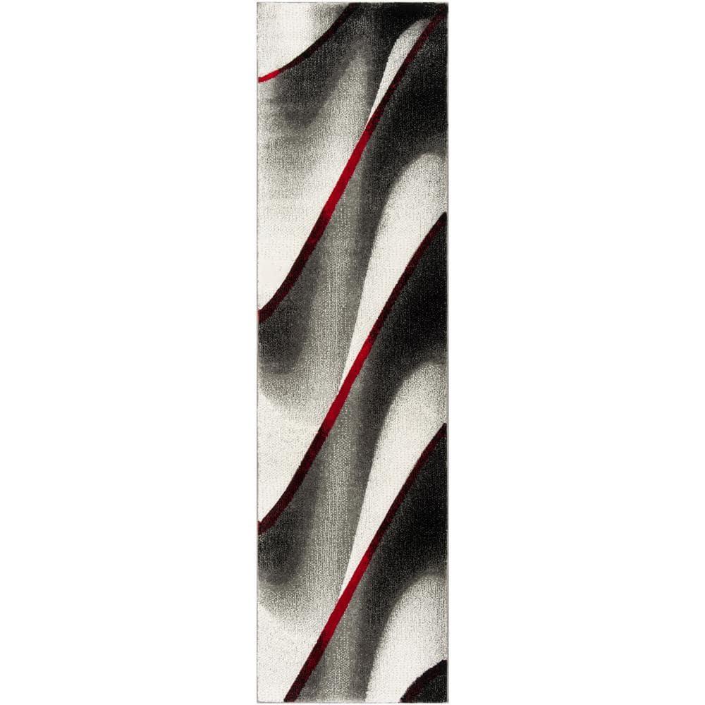 Hollywood HLW712 Machine Made Runner Rug - 2'3"x22' - Grey/Red - Safavieh
