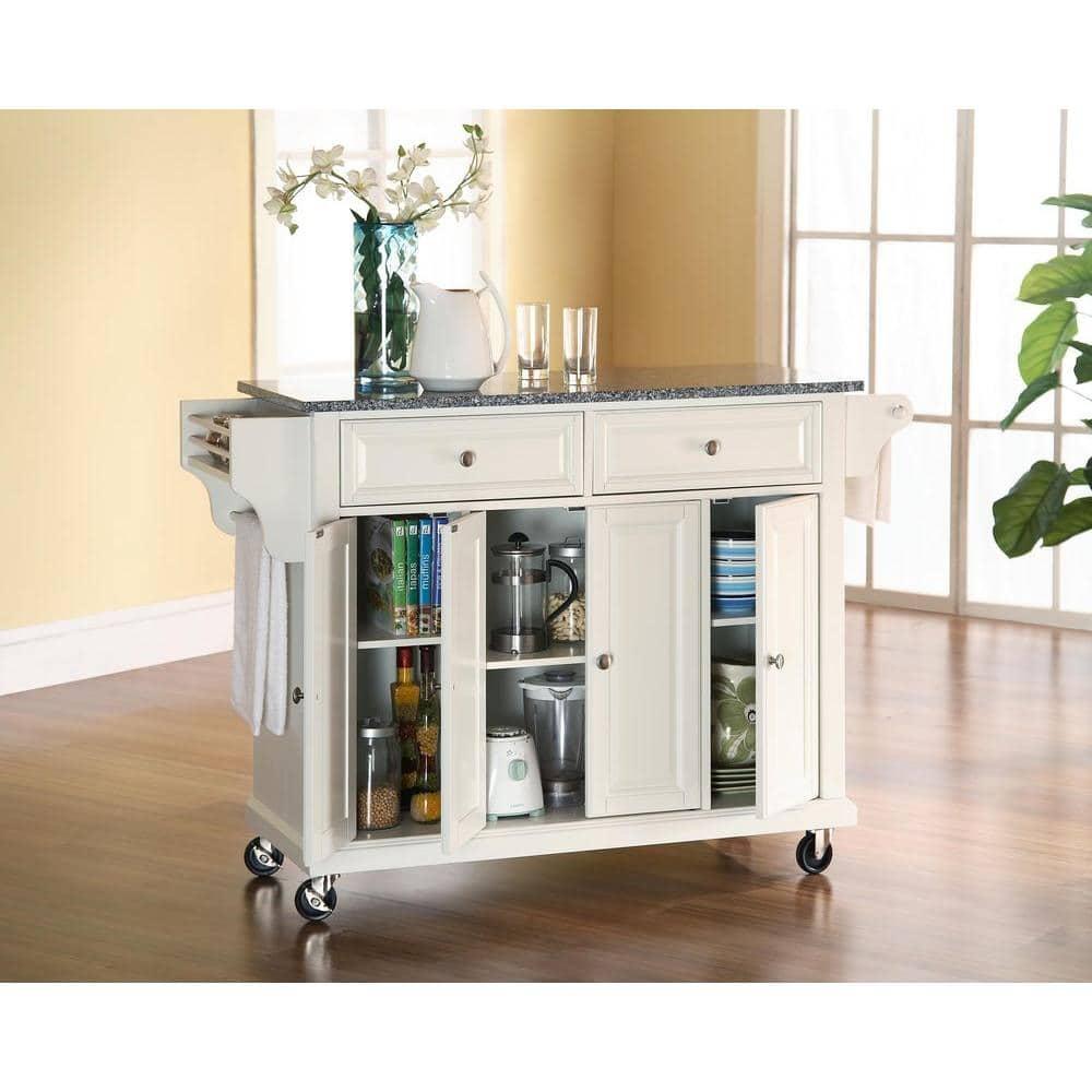 Crosley Furniture Wood/Solid Granite Kitchen Cart in White/Gray