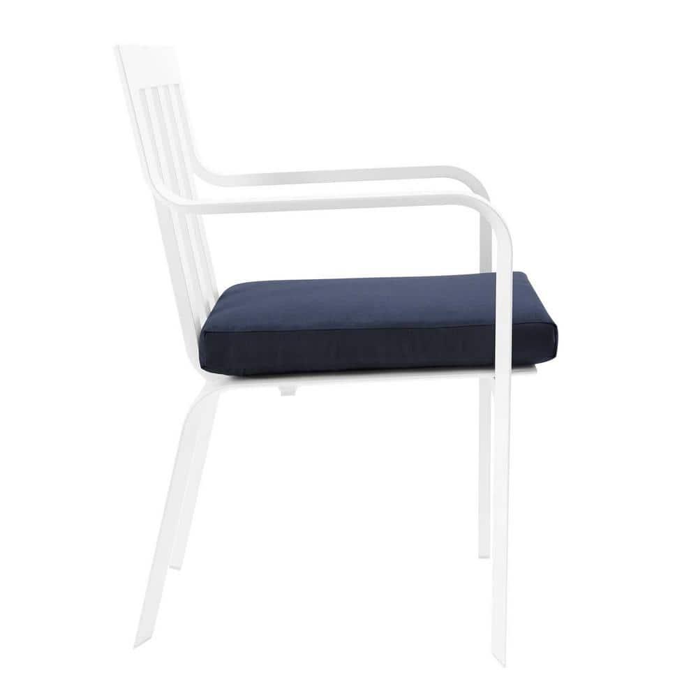 Modway Baxley Stackable Outdoor Patio Aluminum Dining Armchair in White/Navy