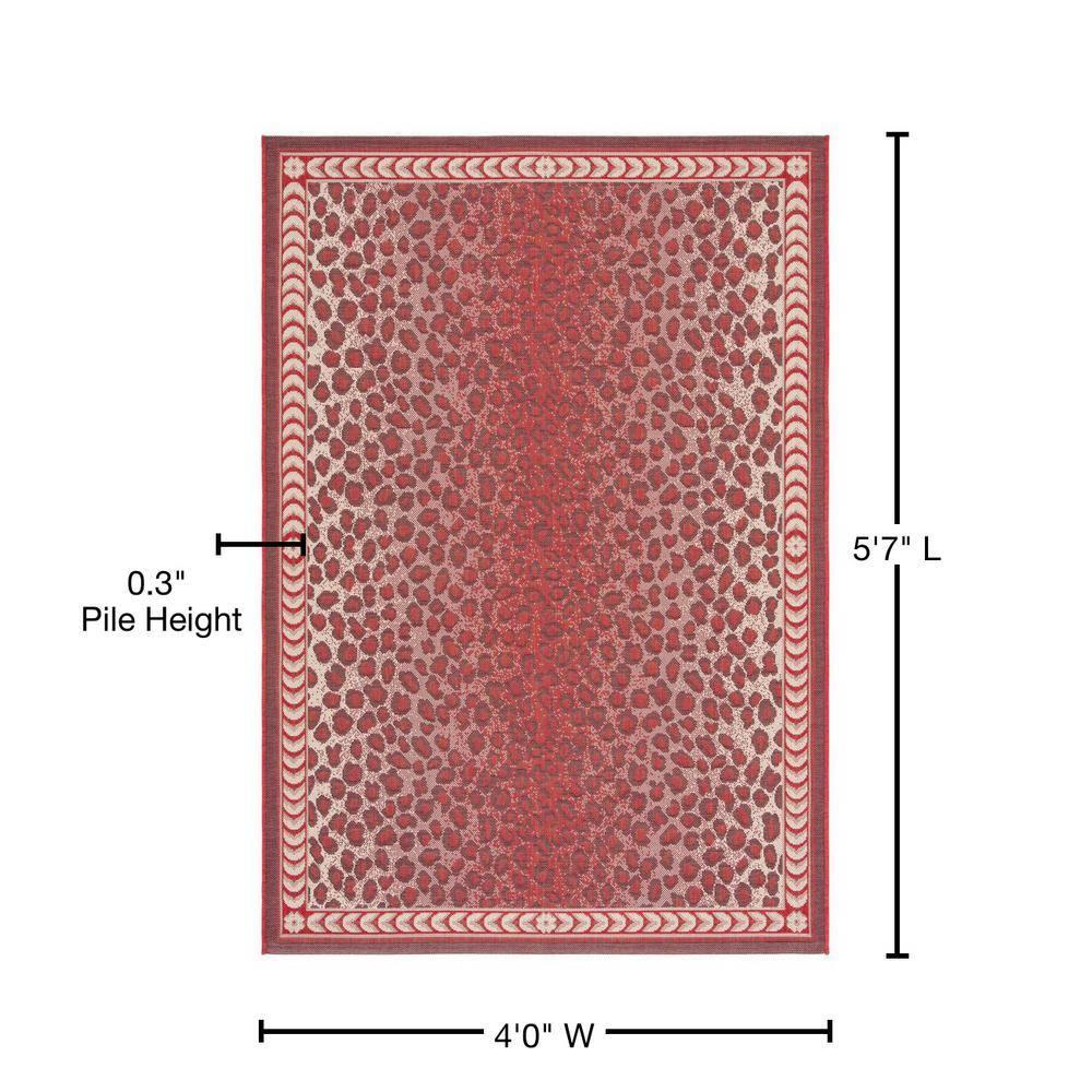 SAFAVIEH Courtyard Candace Spotted Indoor/Outdoor Area Rug, Red/Beige, 4' x 5'7"