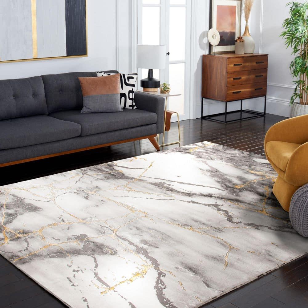 SAFAVIEH Craft Paul Abstract Marble Area Rug, 10' x 10' Square, Grey/Gold