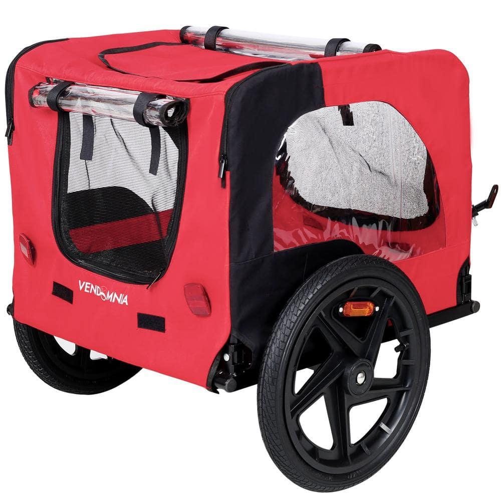 EEPHO Bicycle trailer for pets outdoor foldable red color dog trailer with reflectors and safty flag