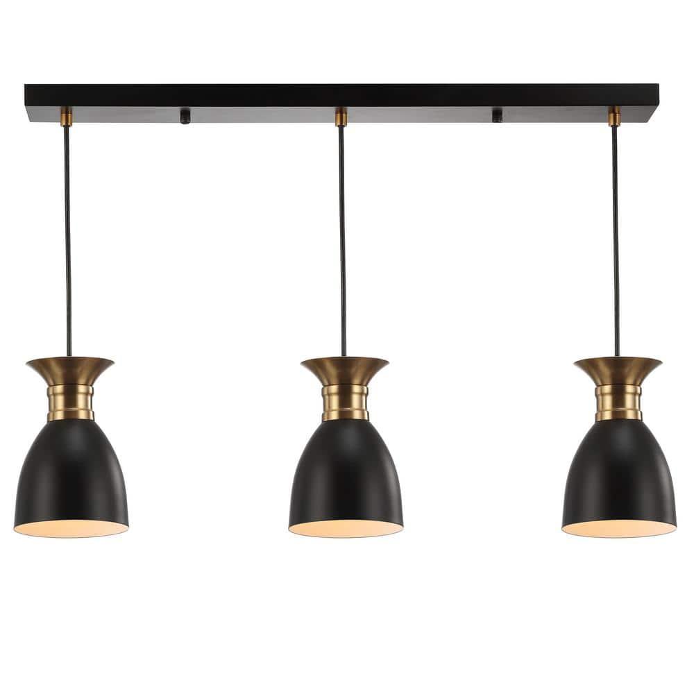 Edison 33.25" Linear 3-Light Metal Linear LED Pendant, Black/Brass Gold