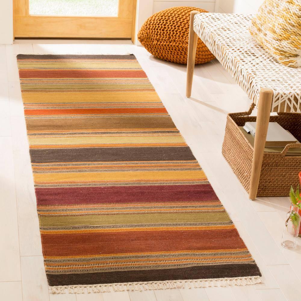 Striped Kilim STK315 Hand Woven Indoor Runner Rug - Gold - 2'3"x8' - Safavieh
