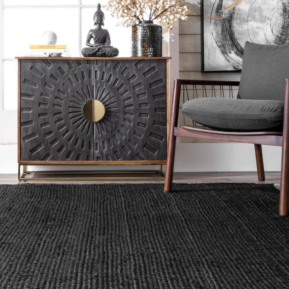 nuLOOM Rigo Hand Woven Jute Black 4' Farmhouse Round Rug