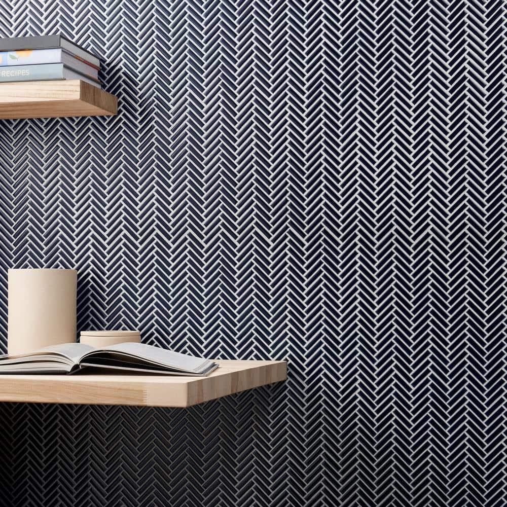 Monogram Herringbone 11.14 in. x 11.14 in. Glossy Porcelain Mosaic Floor And Wall Tile (0.86 Sq. Ft. / Each)