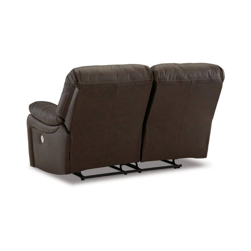 Benjara Niy 65 Inch Power Recliner Loveseat, Cushioned, Dark Brown Leather-Color:BrownMaterial