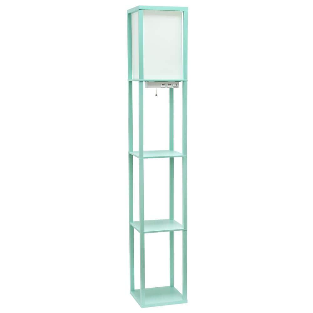 Creekwood Home Classix 62.5" 3-Tier Storage Floor Lamp with Charging Ports and Outlet Aqua Green
