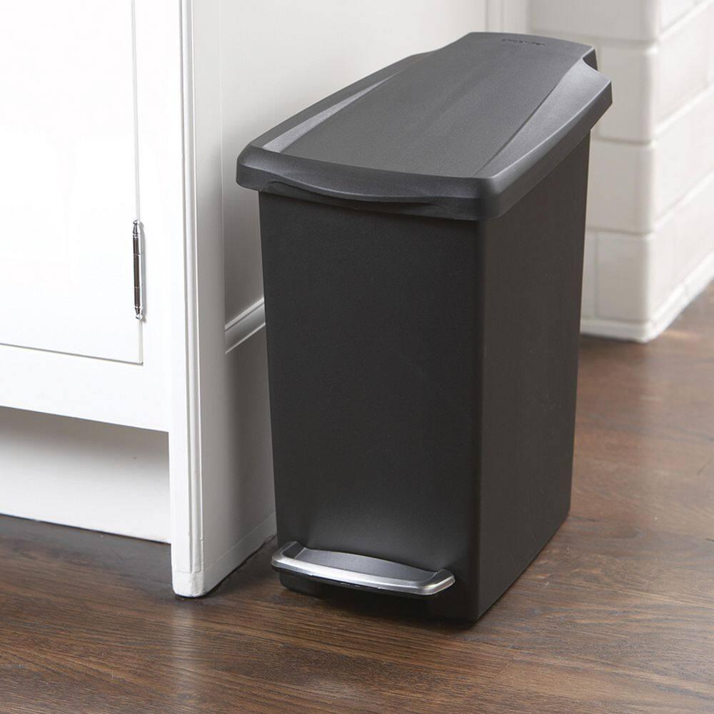 simplehuman Simplehuman 10 Liter / 2.6 Gallon Compact Slim Bathroom or Office Step Trash Can, Black Plastic