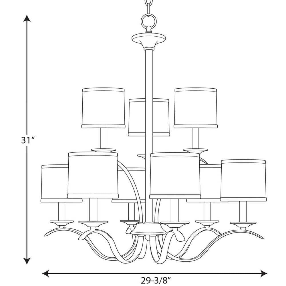 Progress Lighting Inspire 9-Light Two-Tier Chandelier, Brushed Nickel, Off-White Linen Shades