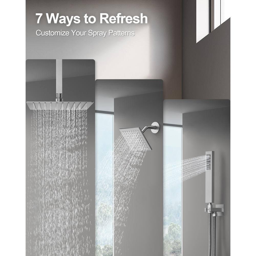 GRANDJOY Dual Wall Mount Rainfall Shower Head System Luxury Adjustable 12 inch & 6 inch Shower Faucet Set with Handheld Shower Spray Thermostatic Pressure Balance Value, Brushed Nickel