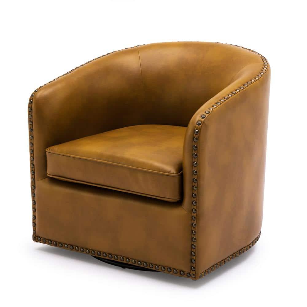 Comfort Pointe Tyler Faux Leather Solid Swivel Armchair, Camel Brown