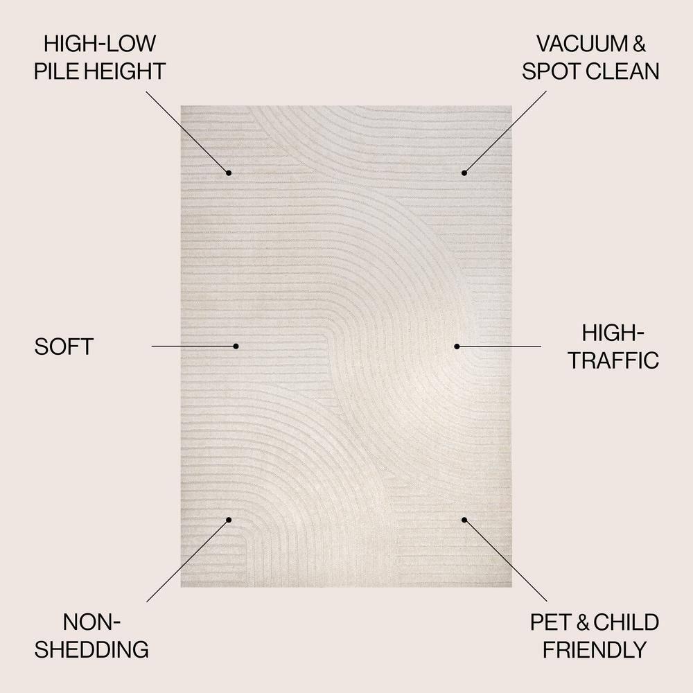 JONATHAN Y Hallie High-Low Minimalist Curve Geometric Ivory/Cream 4 ft. x 6 ft. Indoor/Outdoor Area Rug
