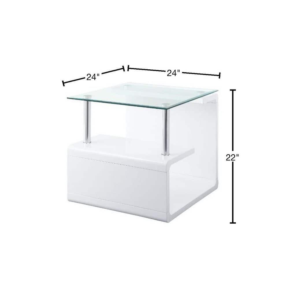 24" Nevaeh High Gloss Finish Accent Table Clear Glass/White - Acme Furniture