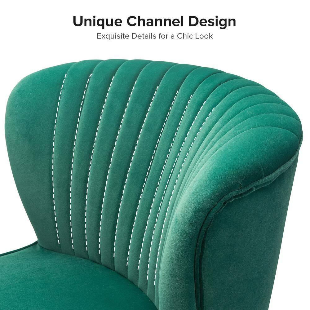 Velvet Accent Chair Set of 2 Upholstered Adult Side Chairs Gold Leg Home Bedroom Green