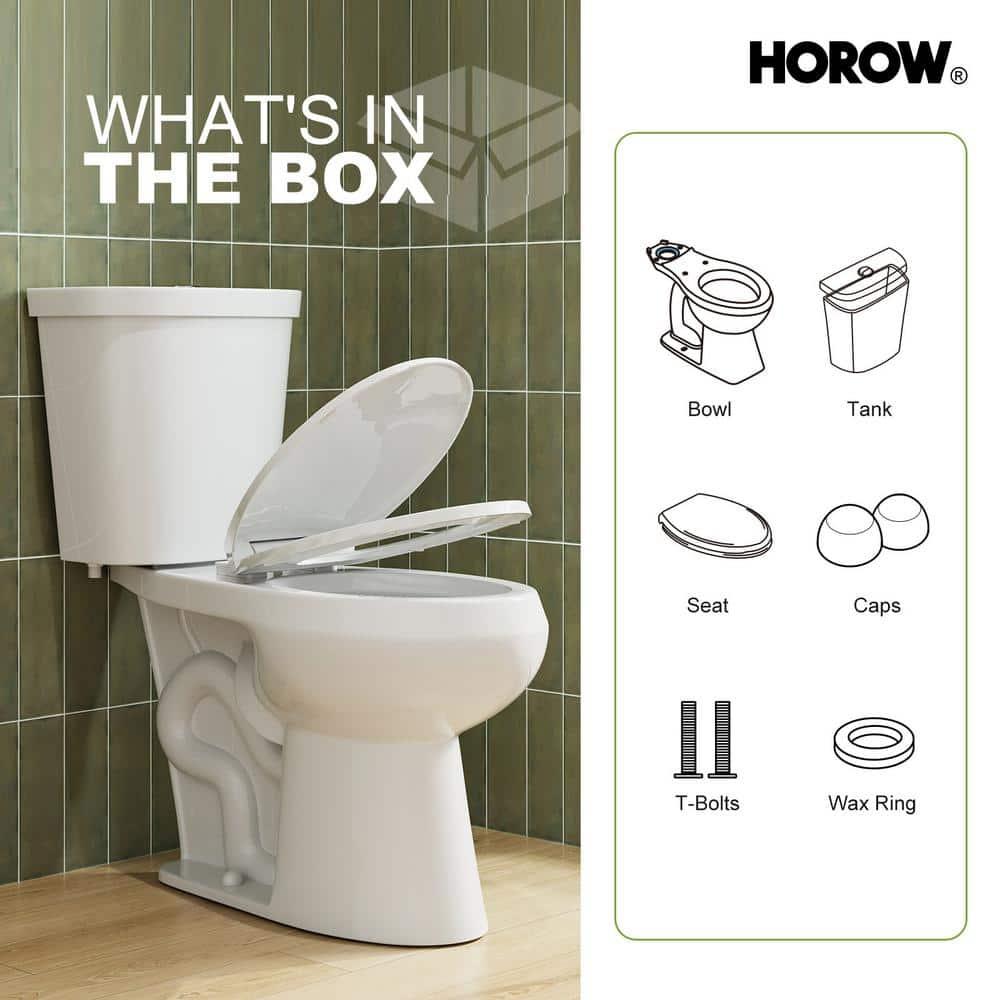 HOROW 1.28 Gallons GPF Round Chair Height Floor Mounted Two-Piece Toilet (Seat Included)
