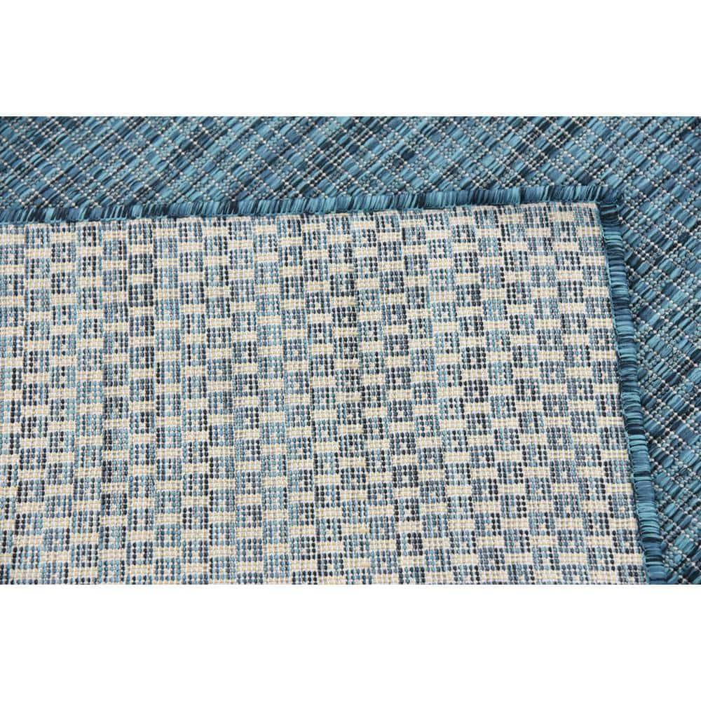Unique Loom 7' 0 x 10' 0 Rectangle Indoor/Outdoor Solid Teal Area Rug