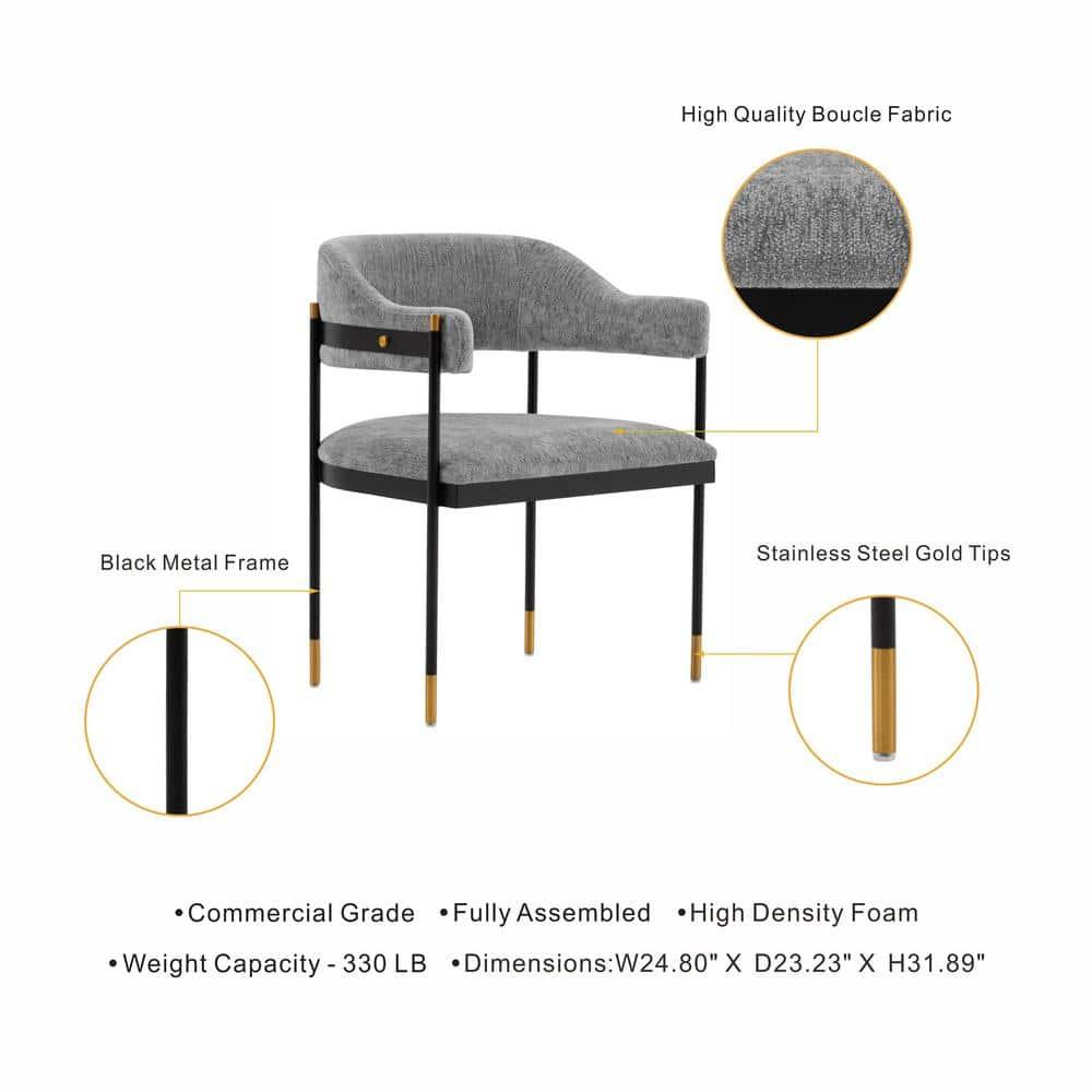 Set of 2 Lia Modern Boucle Dining Armchairs with Brushed Gold Accents - Manhattan Comfort