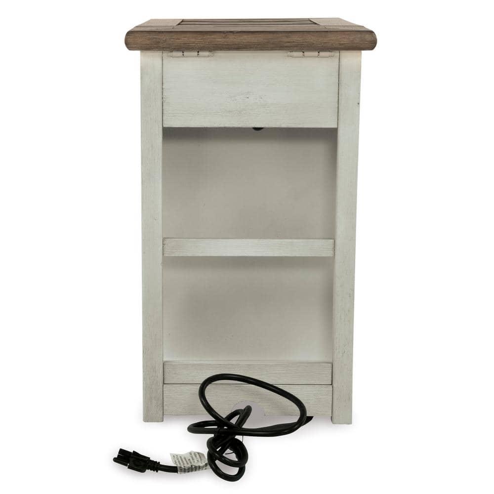 Signature Design by Ashley Bolanburg Chair Side End Table Brown/White: Vintage Style, USB Ports, Storage Cabinet