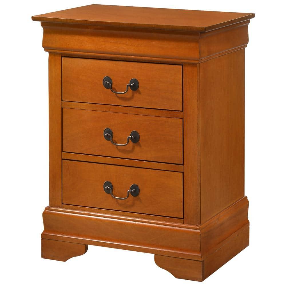 Passion Furniture Louis Philippe 3-Drawer Oak Nightstand (29 in. H x 21 in. W x 16 in. D)