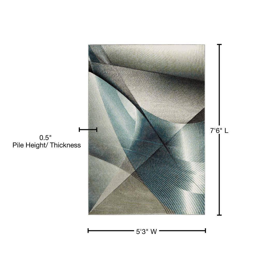 Hollywood HLW715 Machine Made Area Rug - 5'3"x7'6" - Grey/Teal - Safavieh