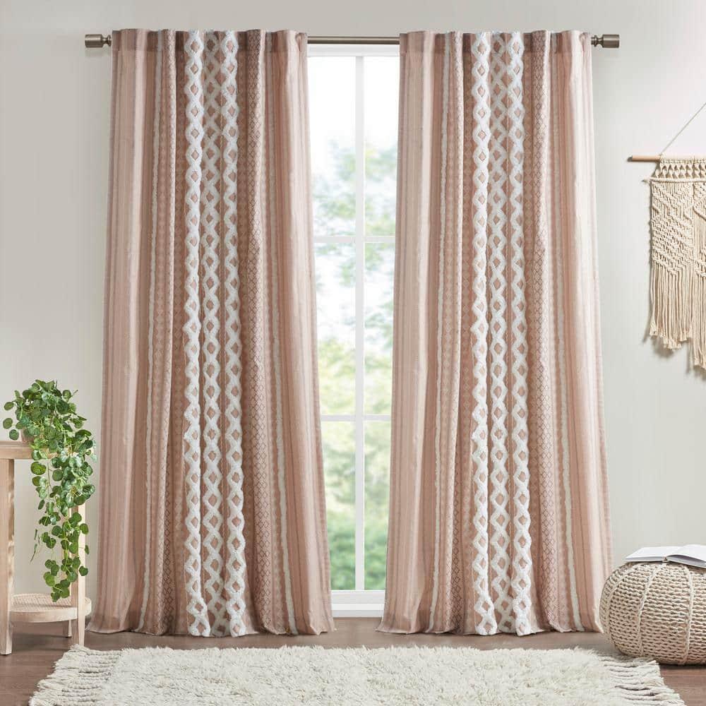 INK+IVY Imani Cotton Printed Boho Single Curtain Panel with Chenille Stripe and Lining