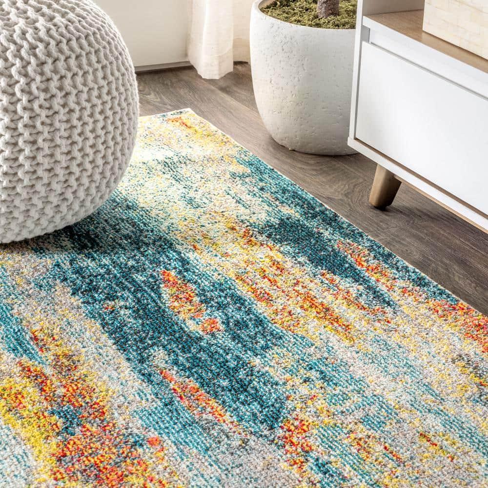 JONATHAN  Y Contemporary POP 5 x 8 (ft) Loomed Polypropylene Blue/Cream/Yellow Rectangular Indoor Abstract Bohemian/Eclectic Area rug