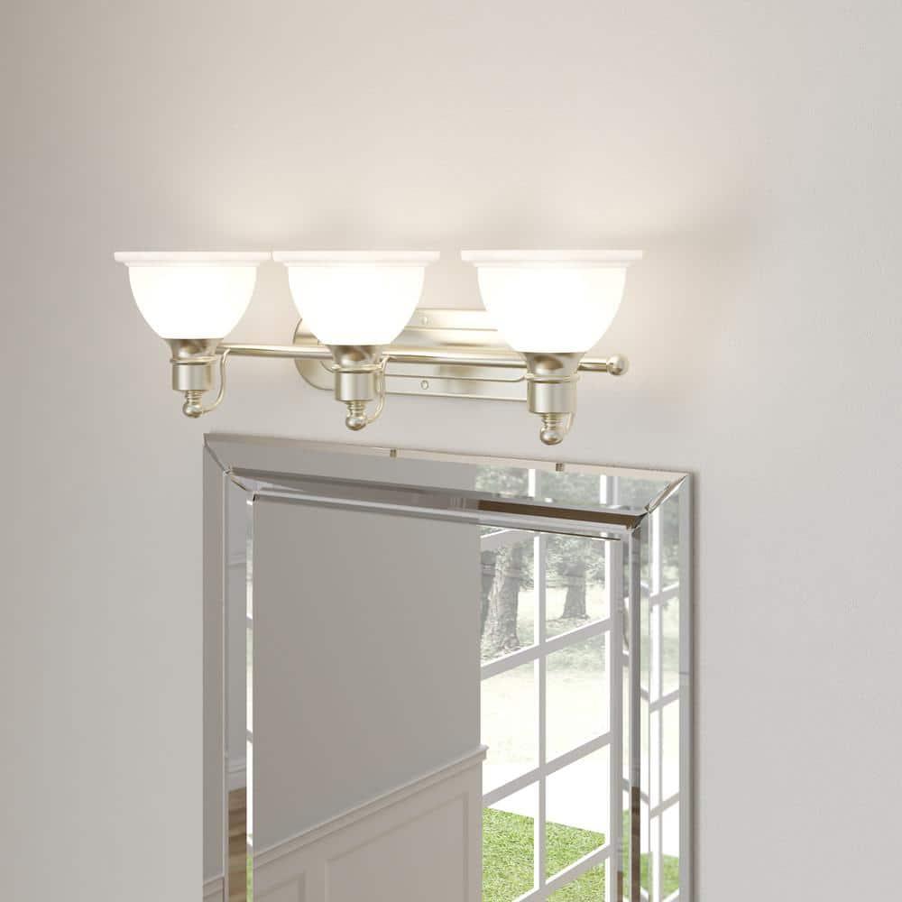 Progress Lighting Madison 3-Light Wall Bracket, Brushed Nickel, White Etched Glass