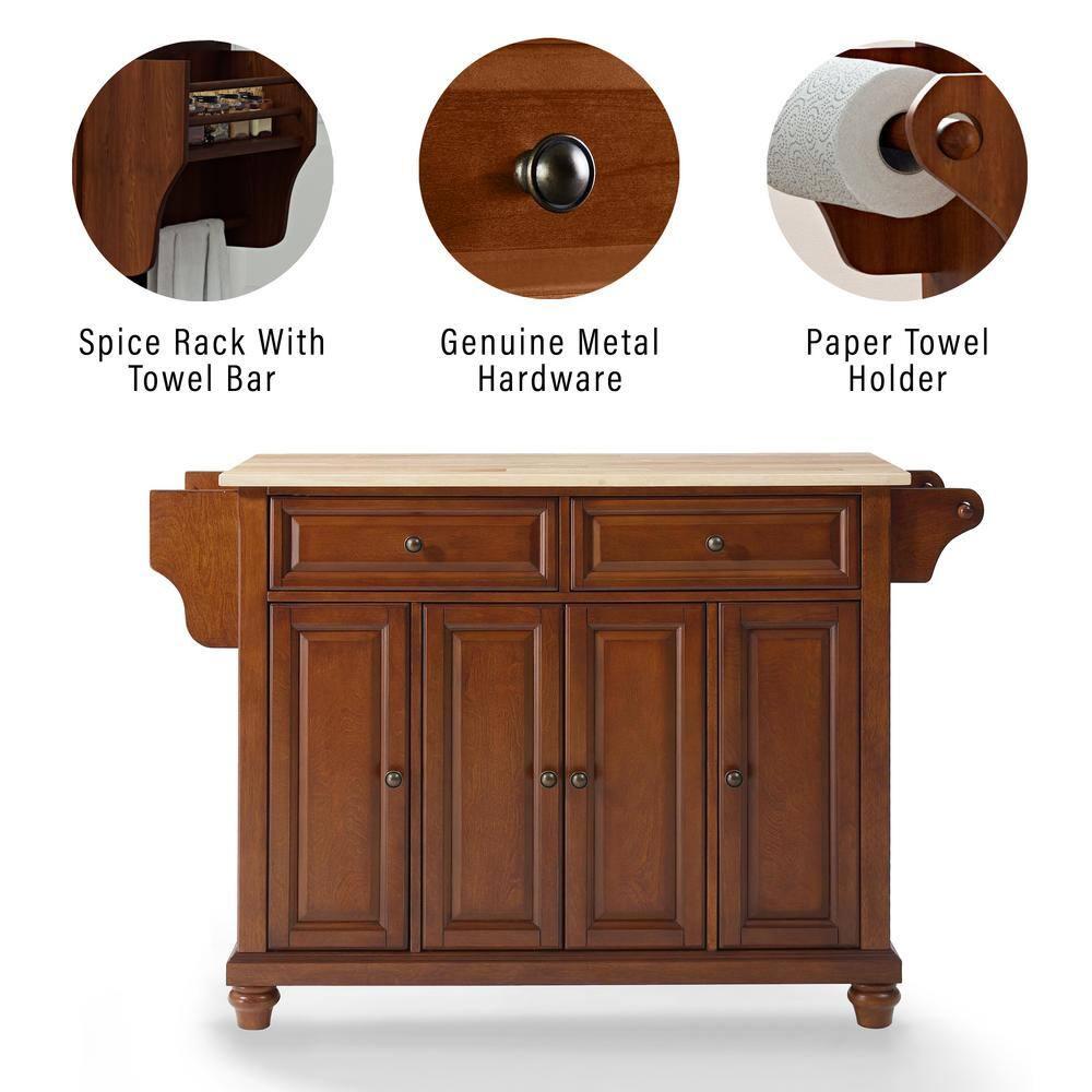 Crosley Furniture Cambridge Natural Wood Top Kitchen Island in Cherry