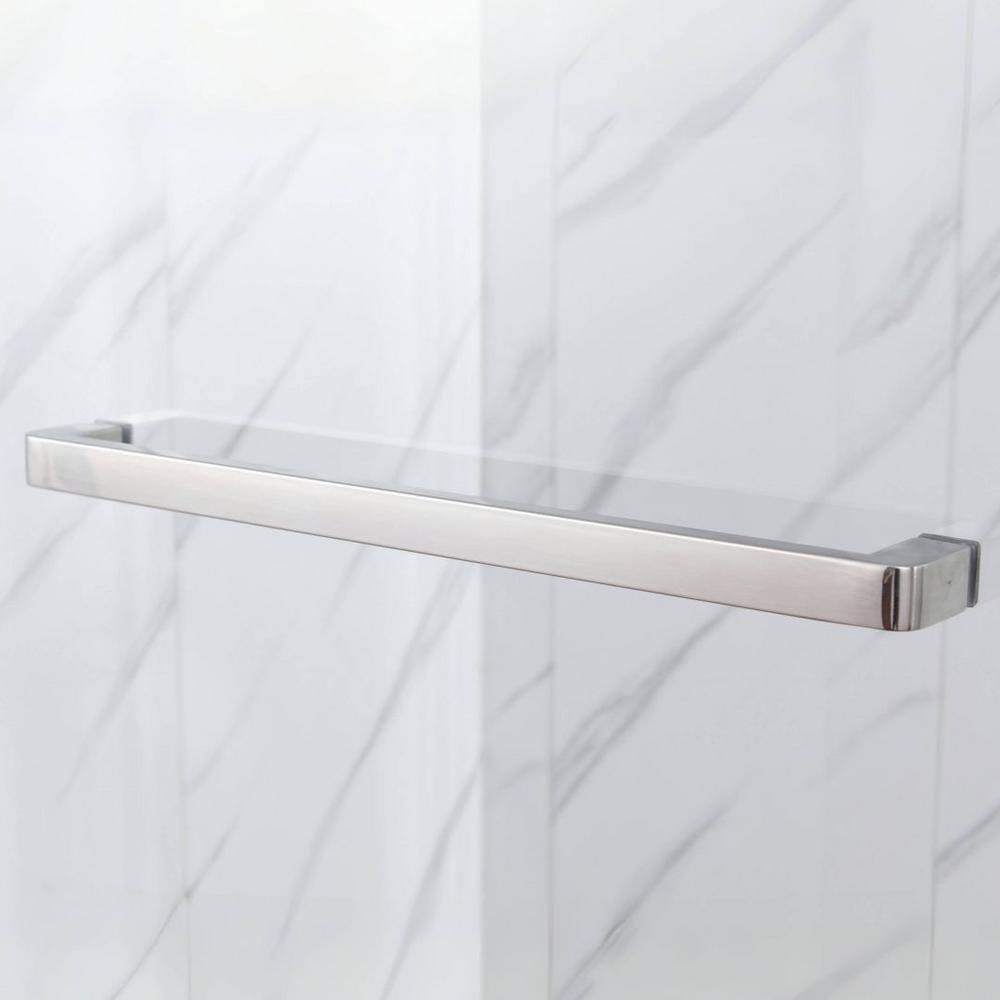 Frameless Single Sliding Shower Door, 5/16" (8Mm) Clear Tempered Glass With Explosion-Proof Film, Brushed Nickel Finish, Stainless Steel Hardware