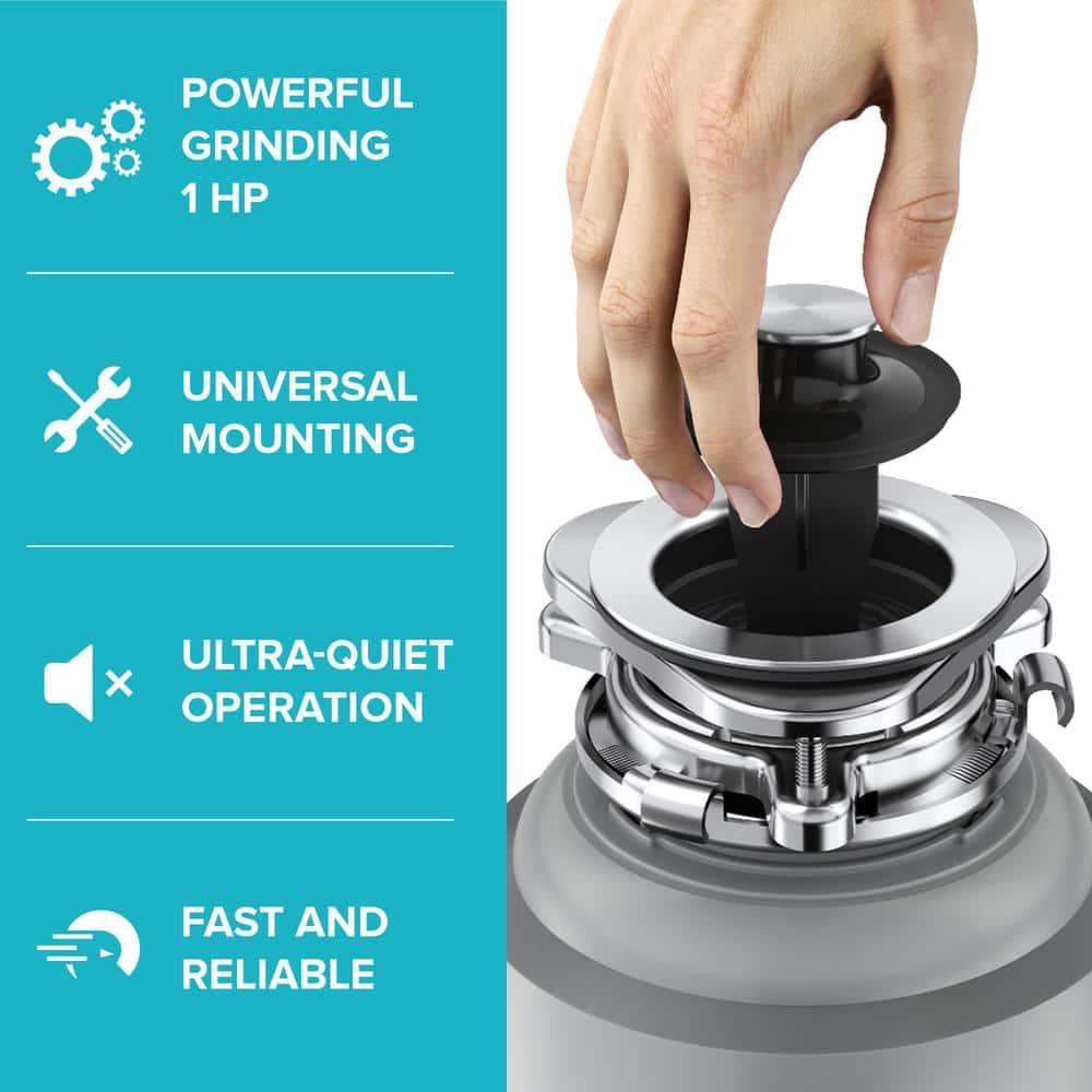 Kraus KRAUS Wasteguard High-Speed 1 HP Continuous Feed Ultra-Quiet Motor Garbage Disposal With Power Cord And Flange Included And Universal Mount, KWD200-100MGR