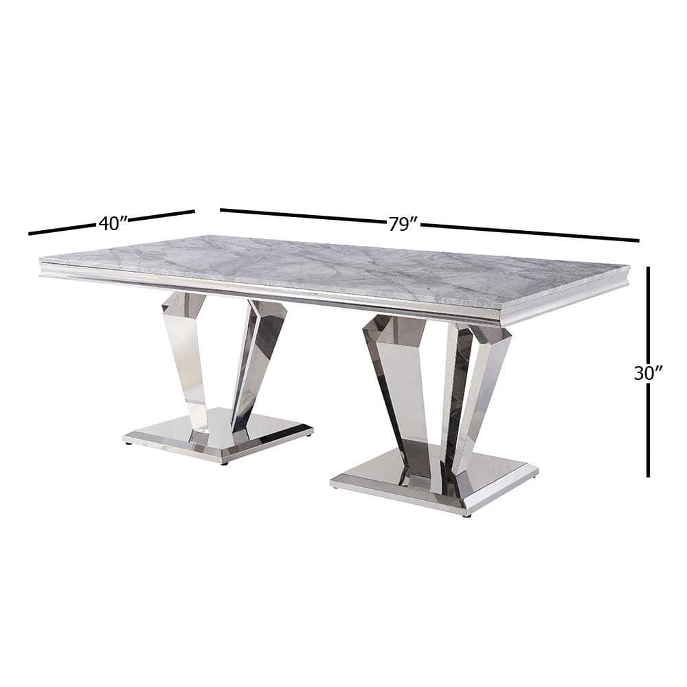 Everly Quinn Eardie Rectangular Dining Table in Light Gray and Mirrored Silver