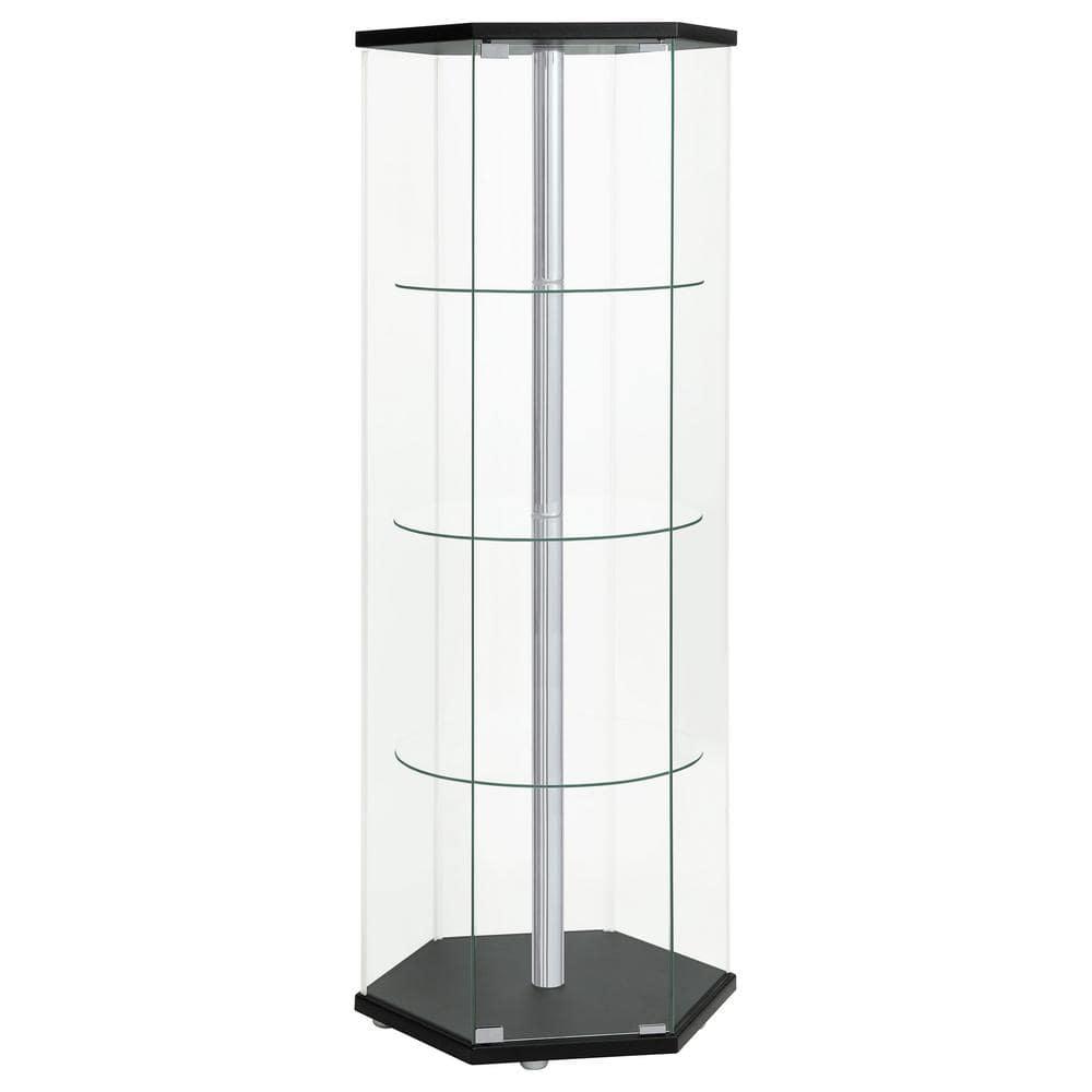 Coaster Zahavah Modern 4 Shelf Hexagon Shaped Glass Curio Cabinet Black/Clear