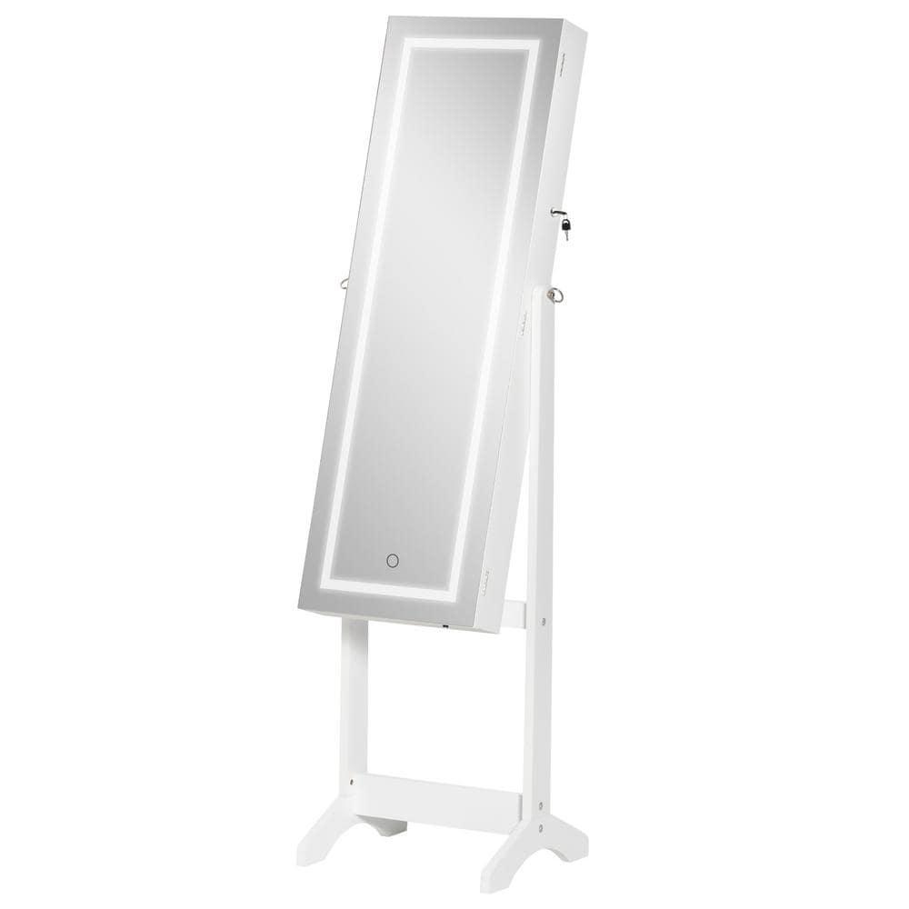 White MDF Floor Standing Jewelry Cabinet with LED Light and Mirror