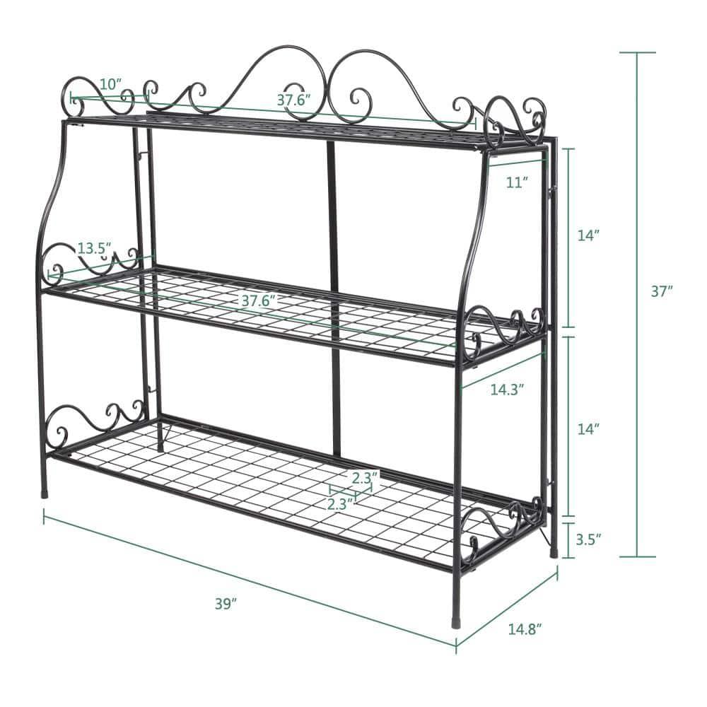 Karl 14.5" Tall Black Metal 3-Tier Indoor/Outdoor Plant Stand