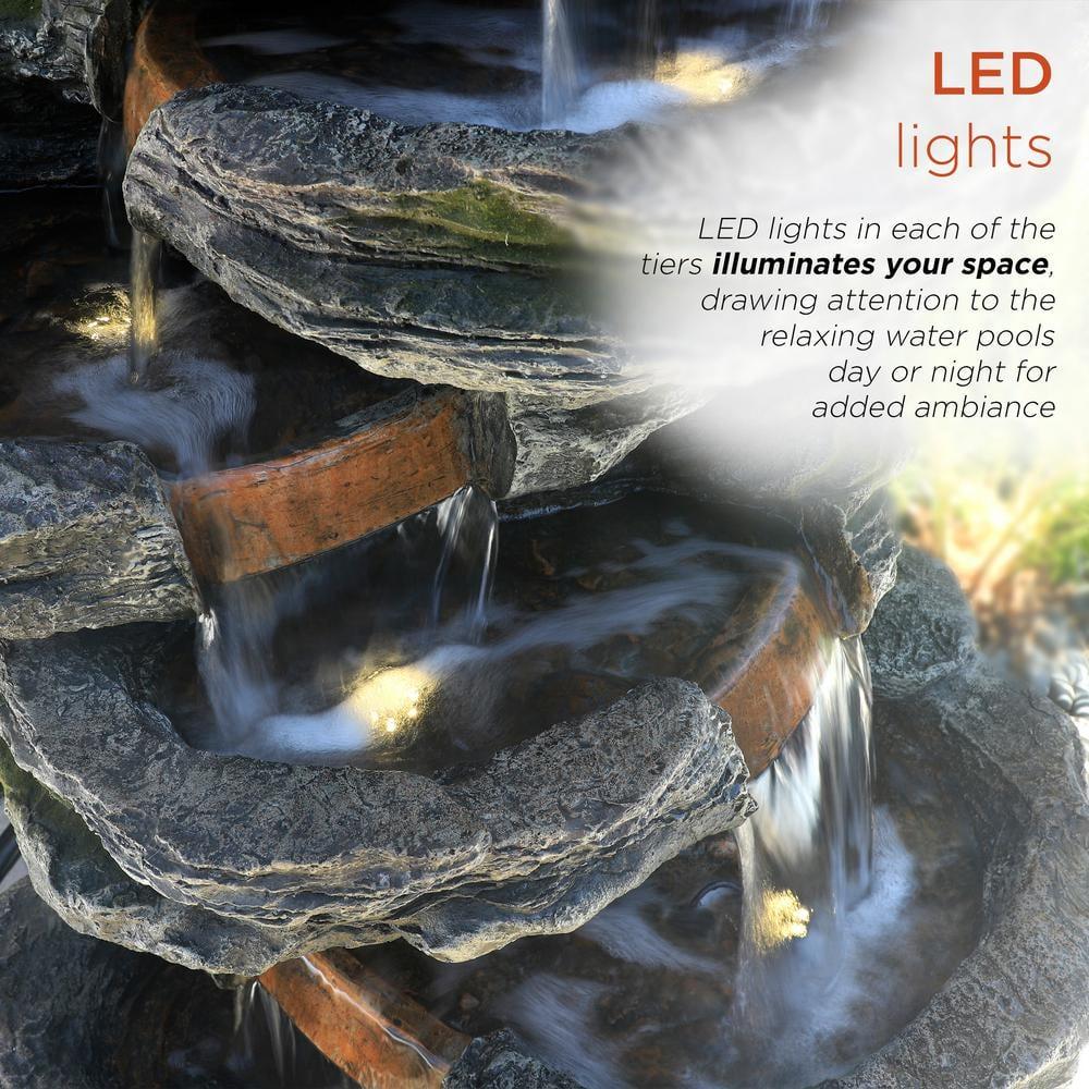 Alpine Corporation 8-Tier Rainforest Rock Water Fountain with LED Lights
