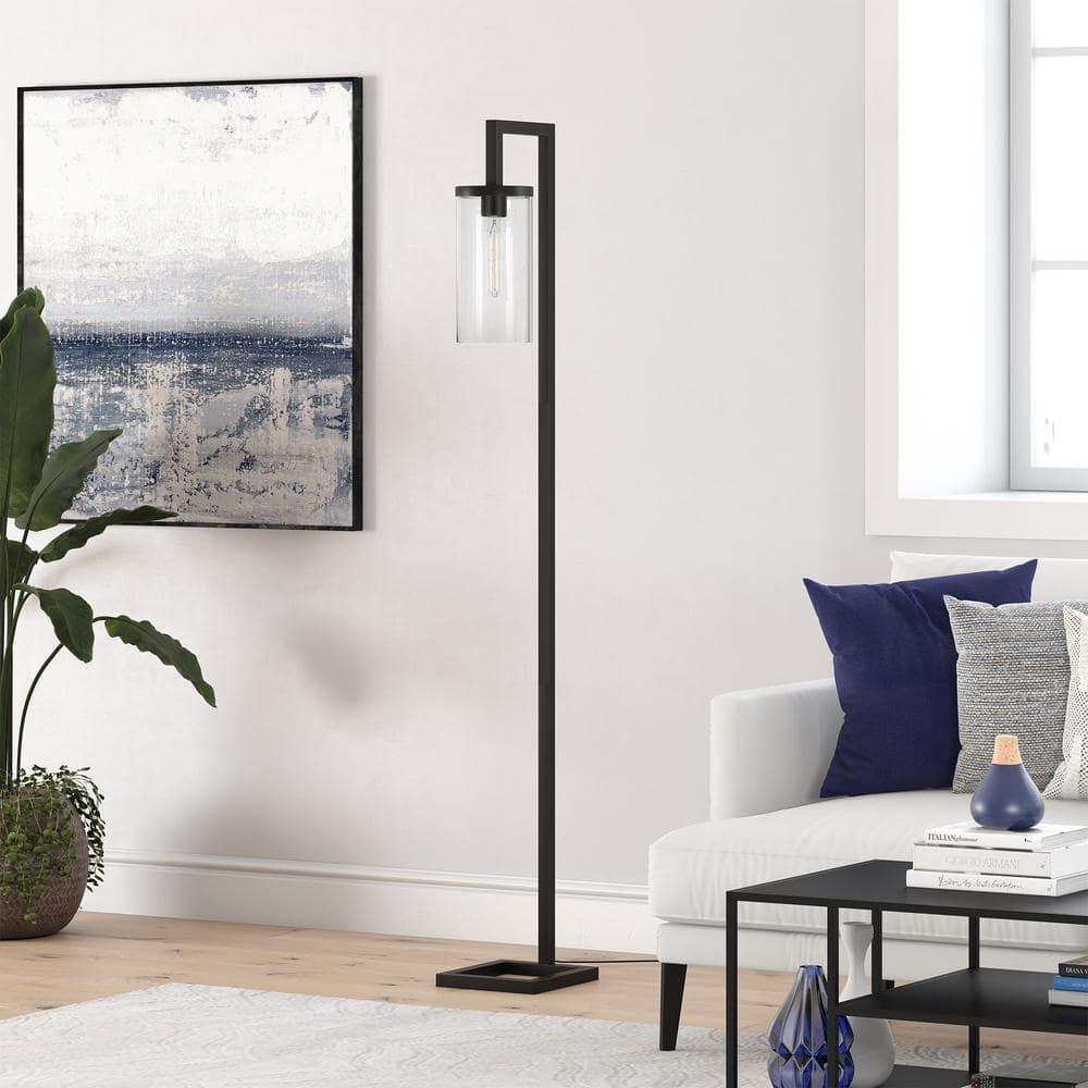 Evelyn&Zoe Malva 67.75" Tall Floor Lamp with Glass shade in Blackened Bronze/Clear