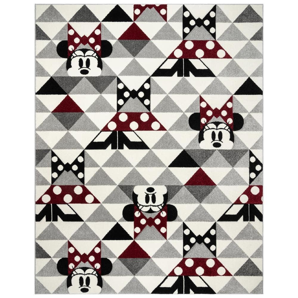 Disney Bravo Mickey Mouse Minnie Pyramids Modern Geometric Ivory/ Black/ Red Area Rug