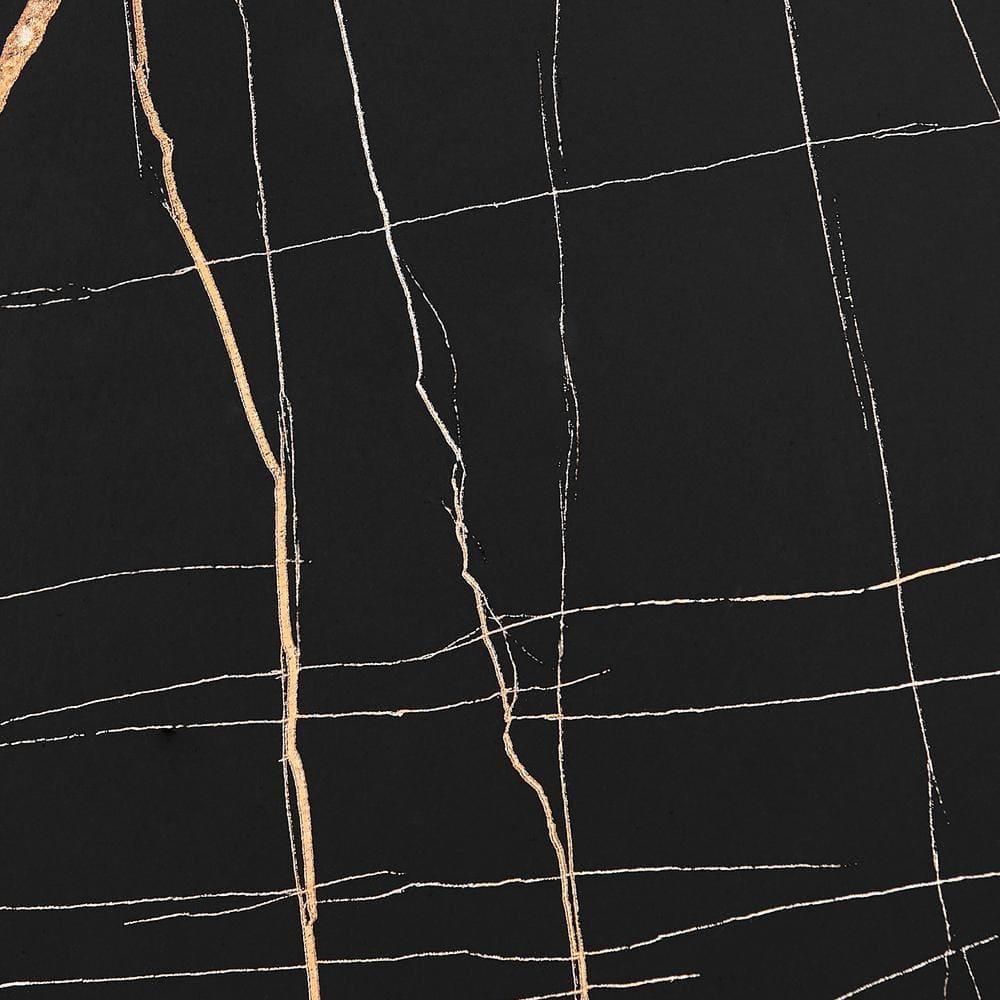 Danya B. 23.3"x19.7" Harper Round Mid-Century Side Accent Table with Modern Pedestal Legs Black Marble/Black: Chic Furniture for Living Room