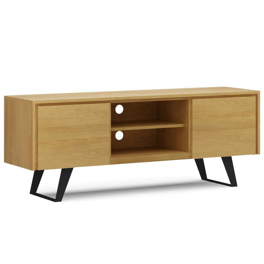 Simpli Home Lowry 63 inch Wide Modern Industrial TV Media Stand in Oak For TVs up to 70 inches