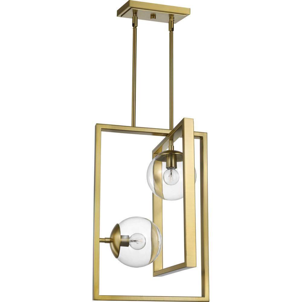 Progress Lighting Atwell 2-Light Pendant, Brushed Bronze, Clear Globe Shades
